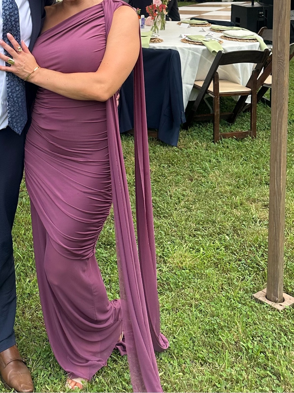 Meshki One-Shoulder Ruched Evening Dress in Plum - Picture 2 of 3